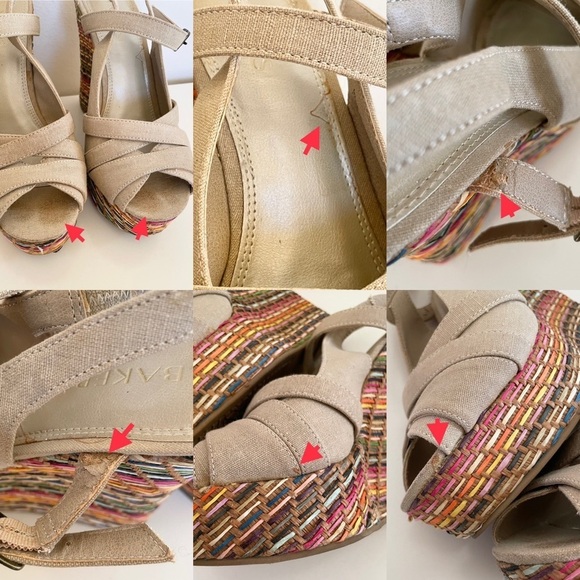 Bakers Tan Peep Toe Buckle Rainbow Basket Weave Style Wedges Women’s 7.5 Slim - Picture 10 of 16